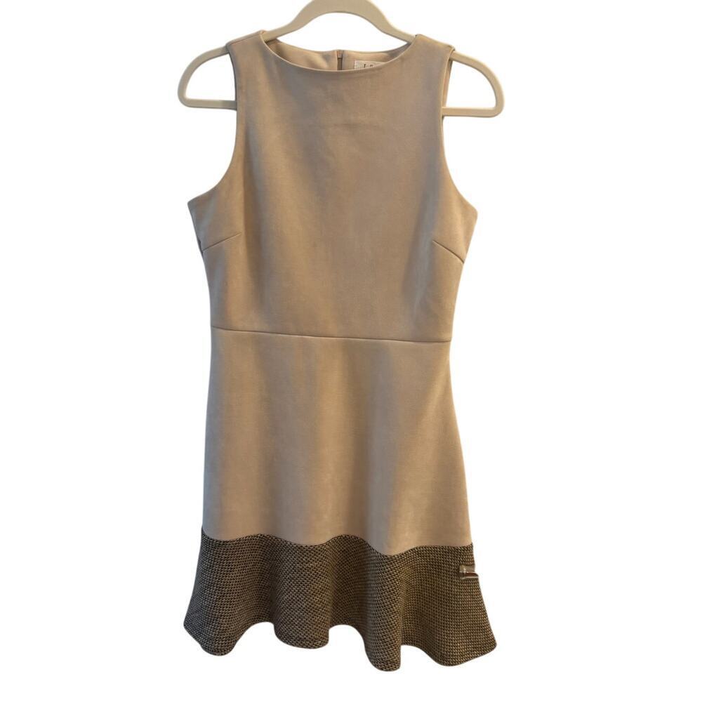 THML Size Small Faux Suede Flared Hemline Dress Cream Tweed